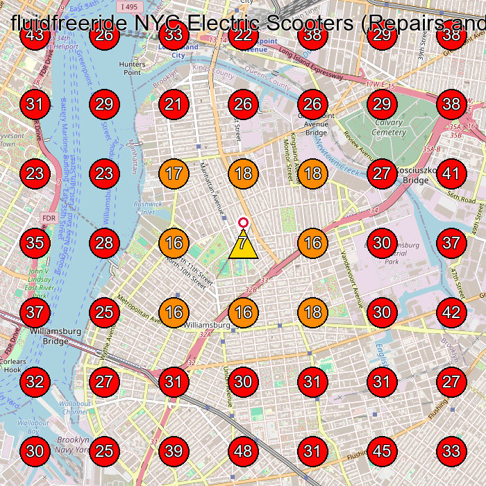 fluidfreeride NYC Electric Scooters (Repairs and Service By Appointment Only) GeoGrid visibility map for Cell Phone Store in Brooklyn